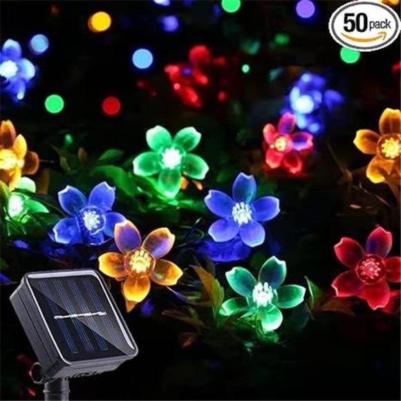 Solar String Flower Lights Outdoor Waterproof 50 LED Fairy Light Decorations - Picture 7 of 7